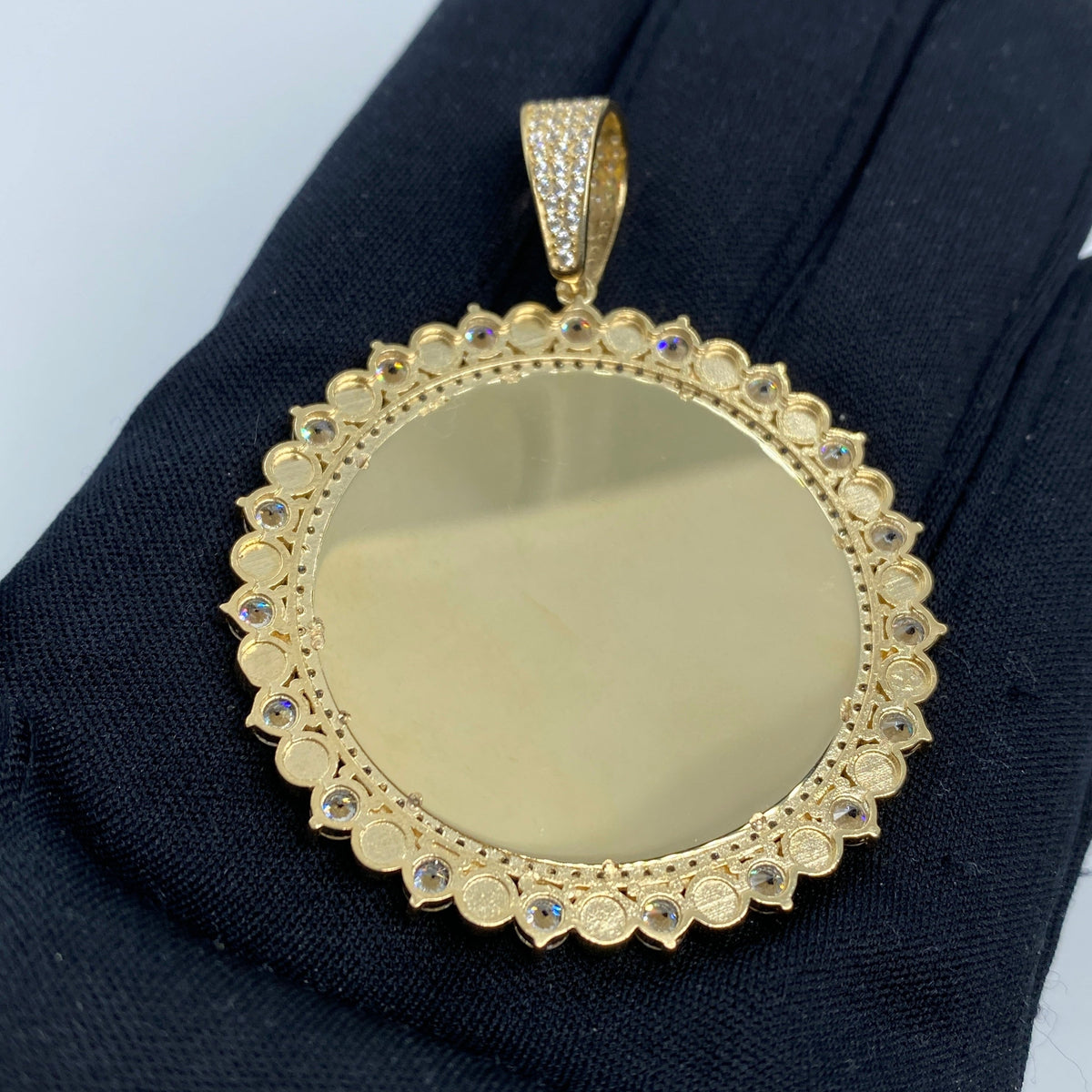 14K Gold Evil Eyes Picture Photo CZ Pendant - additional product view 4