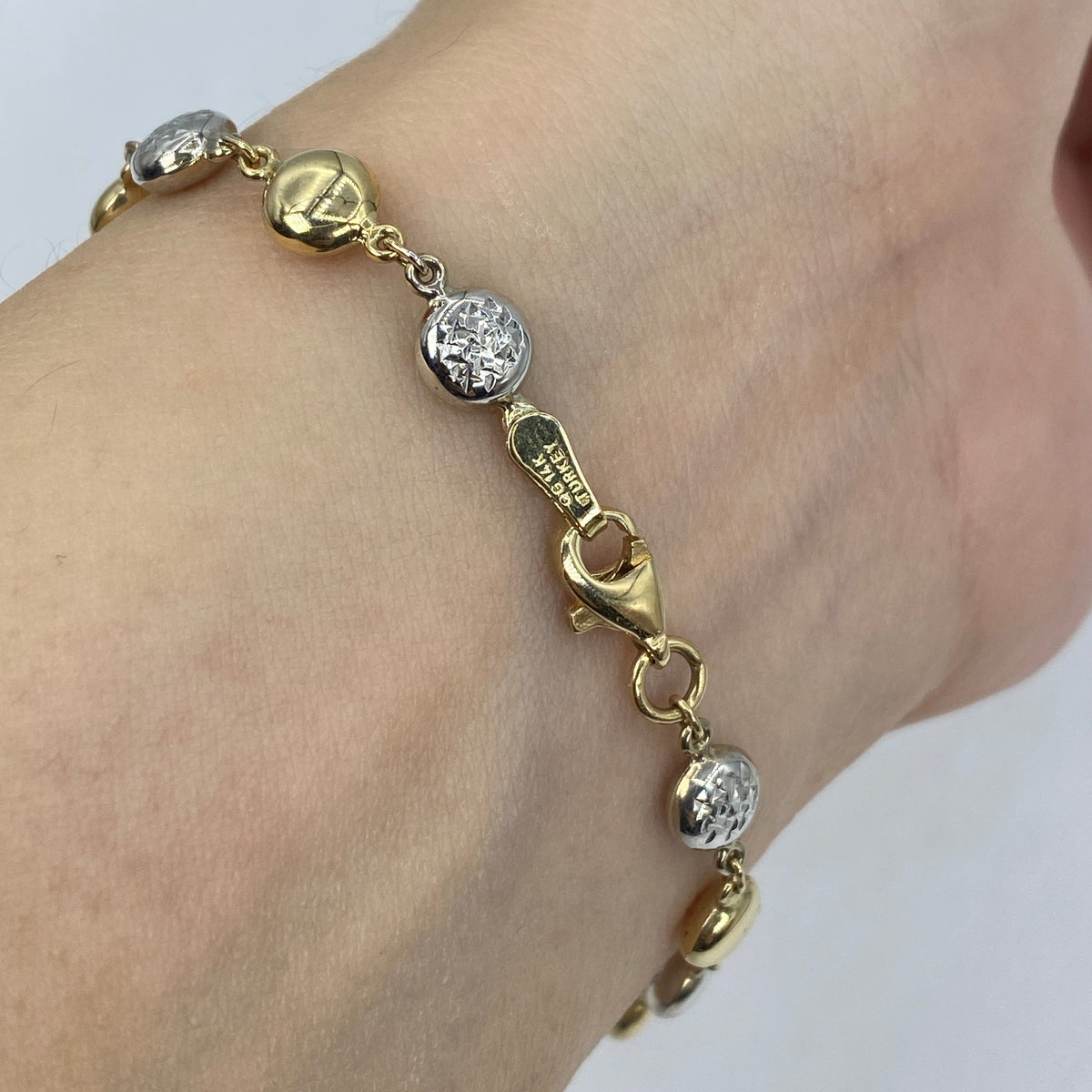 14K Gold 5.5mm Two-Tone Flat Ball Link Bracelet 7 in - additional product view 3