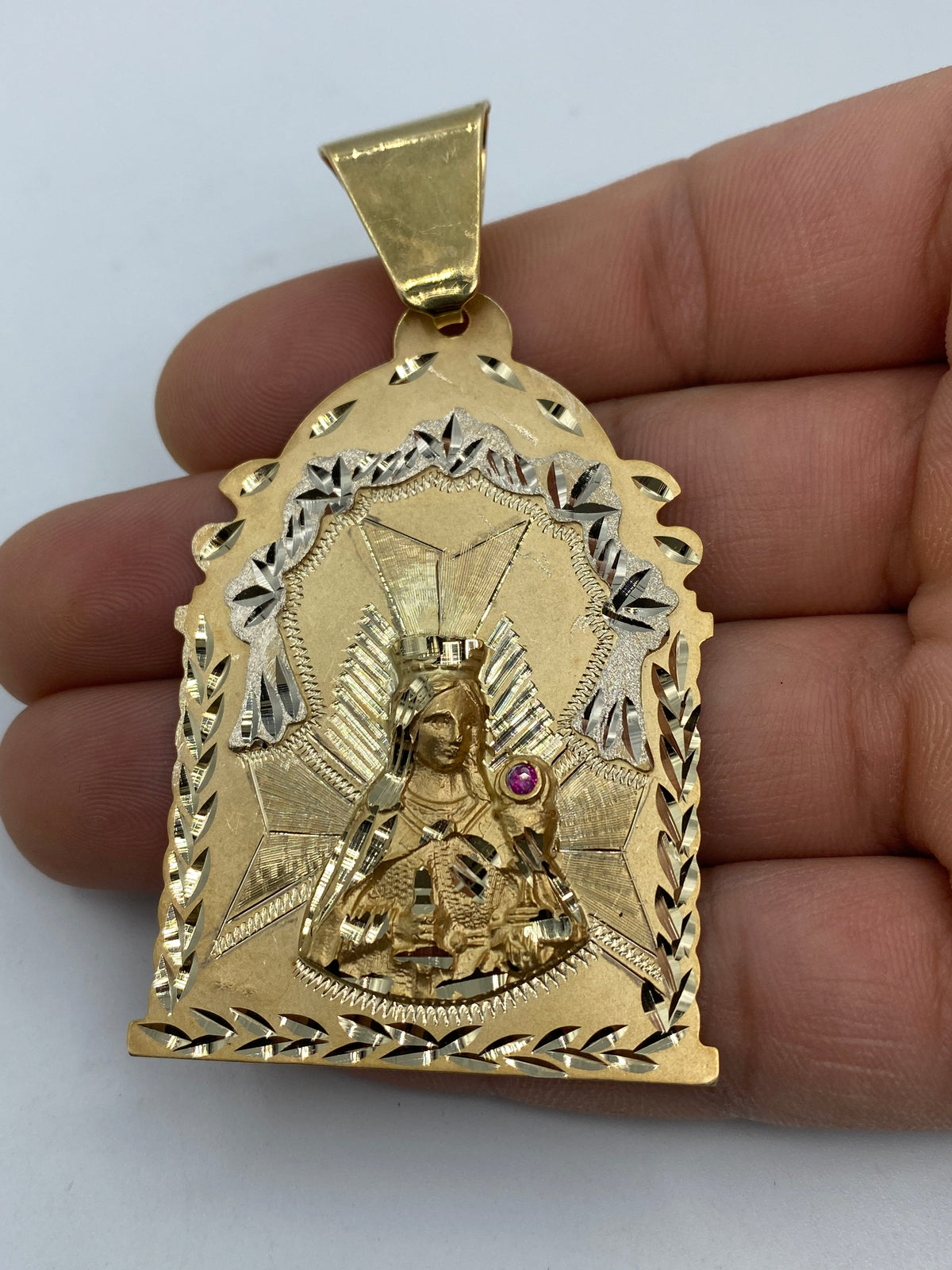 14K Gold Saint Barbara Medallion Pendant 3.0 in - additional product view 5