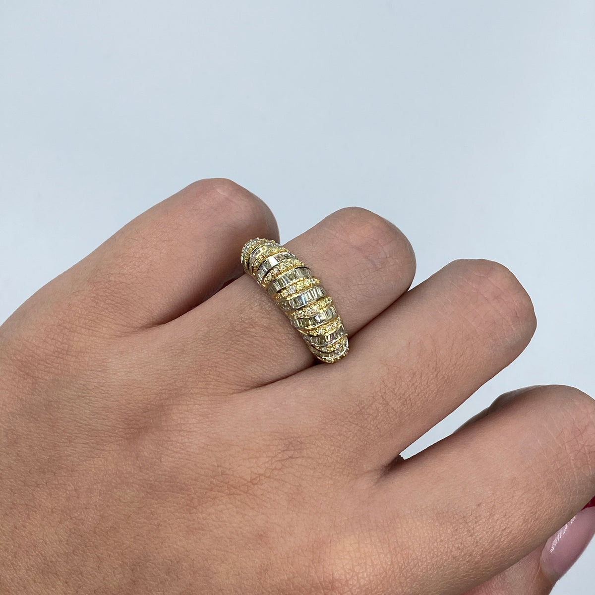 14K Gold Dome Diamond Baguette Ring - additional product view 3