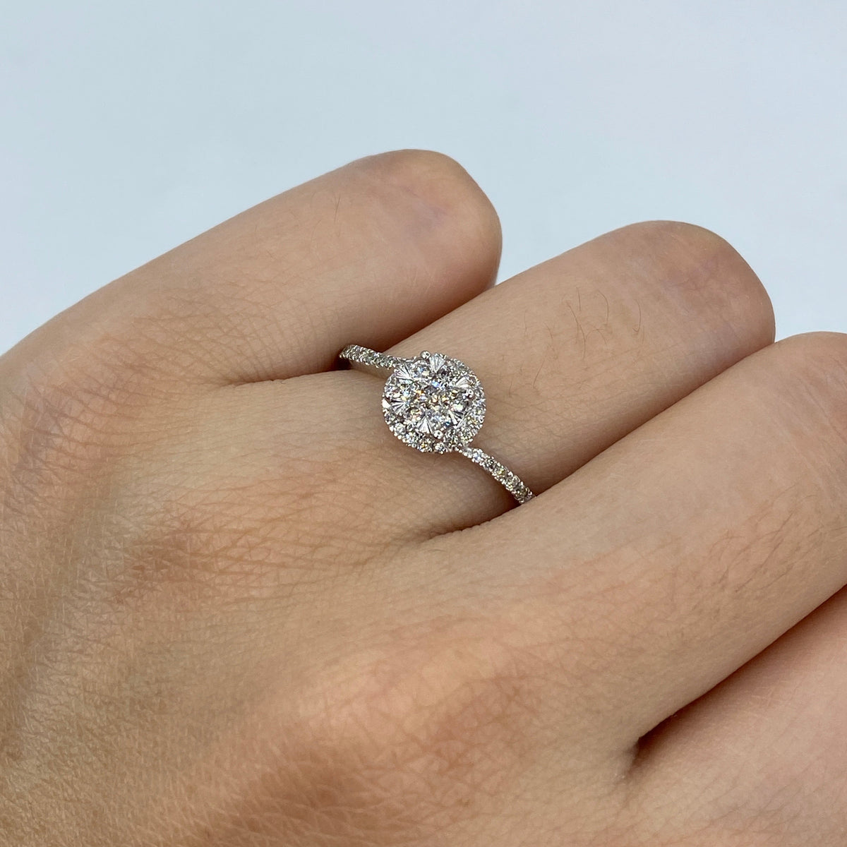 14K Gold Circle Thin Band Engagement Diamond Ring in white gold - close-up product photo