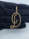 14K Gold Initial D Large Script Diamond Pendant in yellow gold - close-up product photo