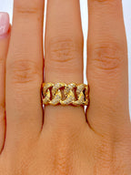 10K Gold 9mm Cuban Diamond Ring in yellow gold - close-up product photo