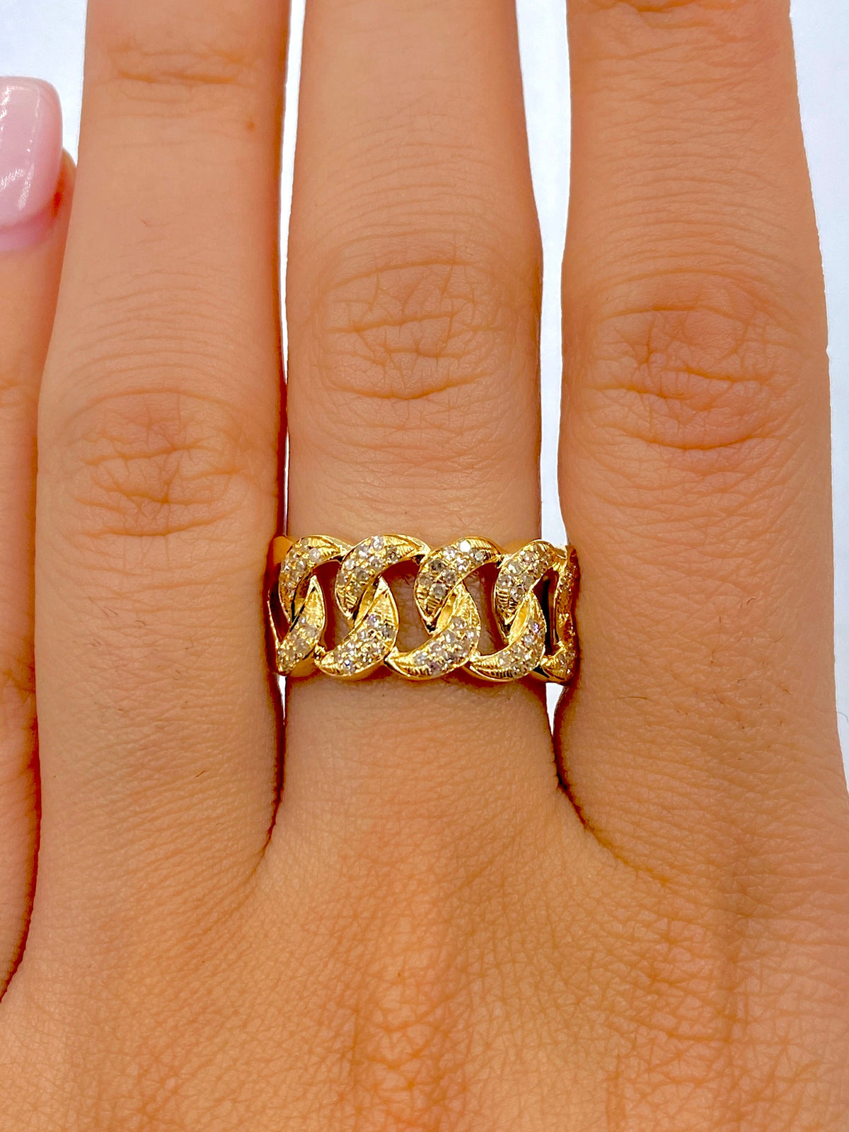 10K Gold 9mm Cuban Diamond Ring in yellow gold - close-up product photo