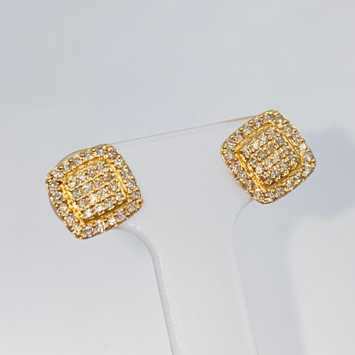 14K Gold 7.9mm Rounded Square Halo Diamond Earrings - additional product view 3