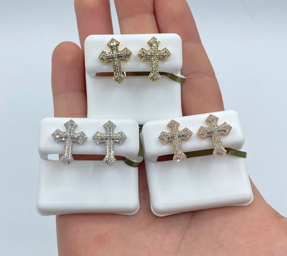 14K Gold Small Cross Diamond Earrings - additional product view 2