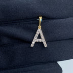 14K Gold Single Stone Initial A Diamond Pendant, Small - close-up product photo