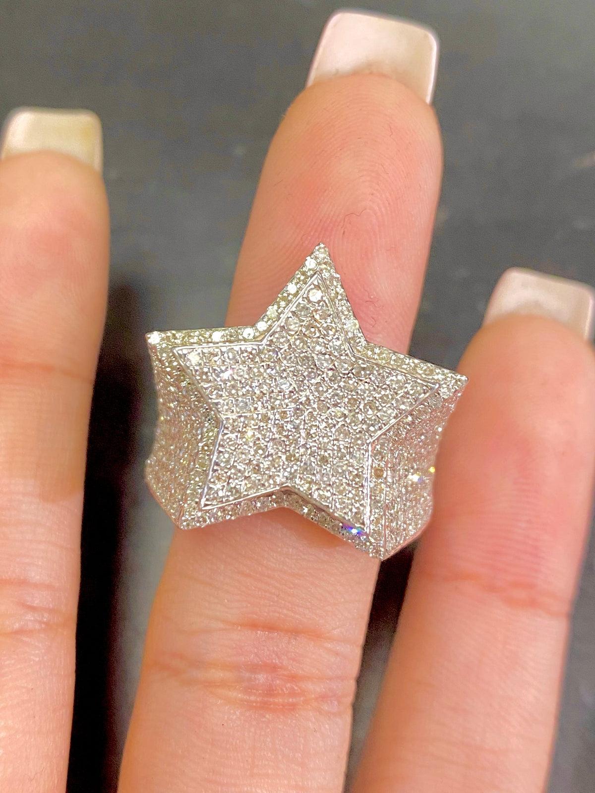 10K Gold 3D Star Diamond Ring in white gold - close-up product photo