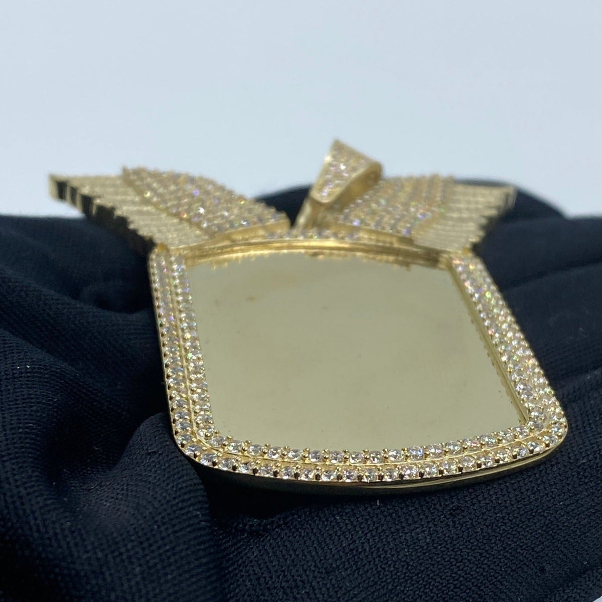 10K Gold Rectangle Angel Wings Picture Photo CZ Pendant - additional product view 3