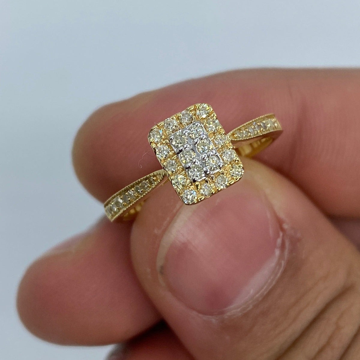 14K Gold Rectangle Diamond Engagement Ring in yellow gold - close-up product photo