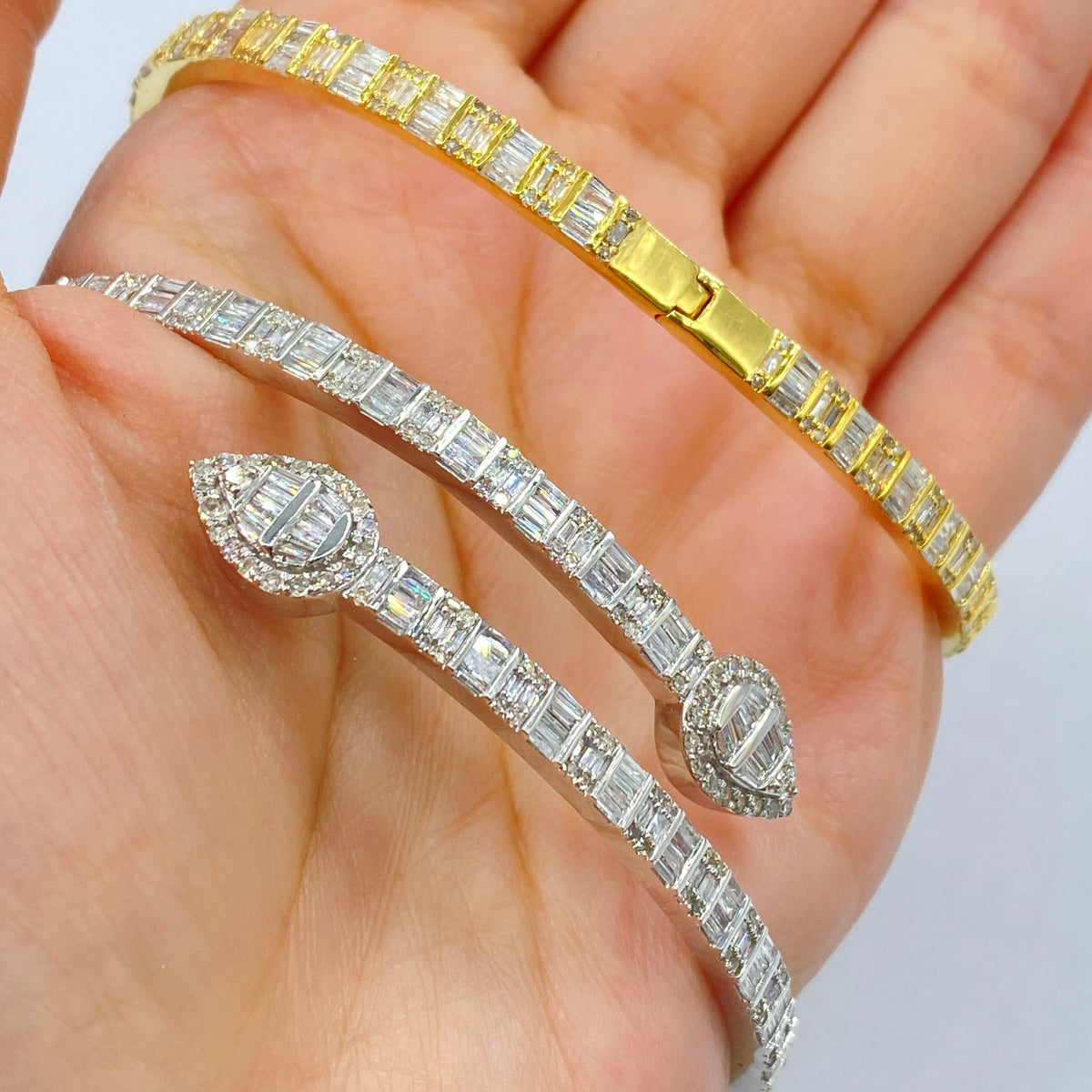 Pear Shape Diamond Baguette Bangle Bracelet 6.5 in - additional product view 6