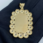 10K Gold Rounded Rectangle Flower Picture Photo CZ Pendant - additional product view 4