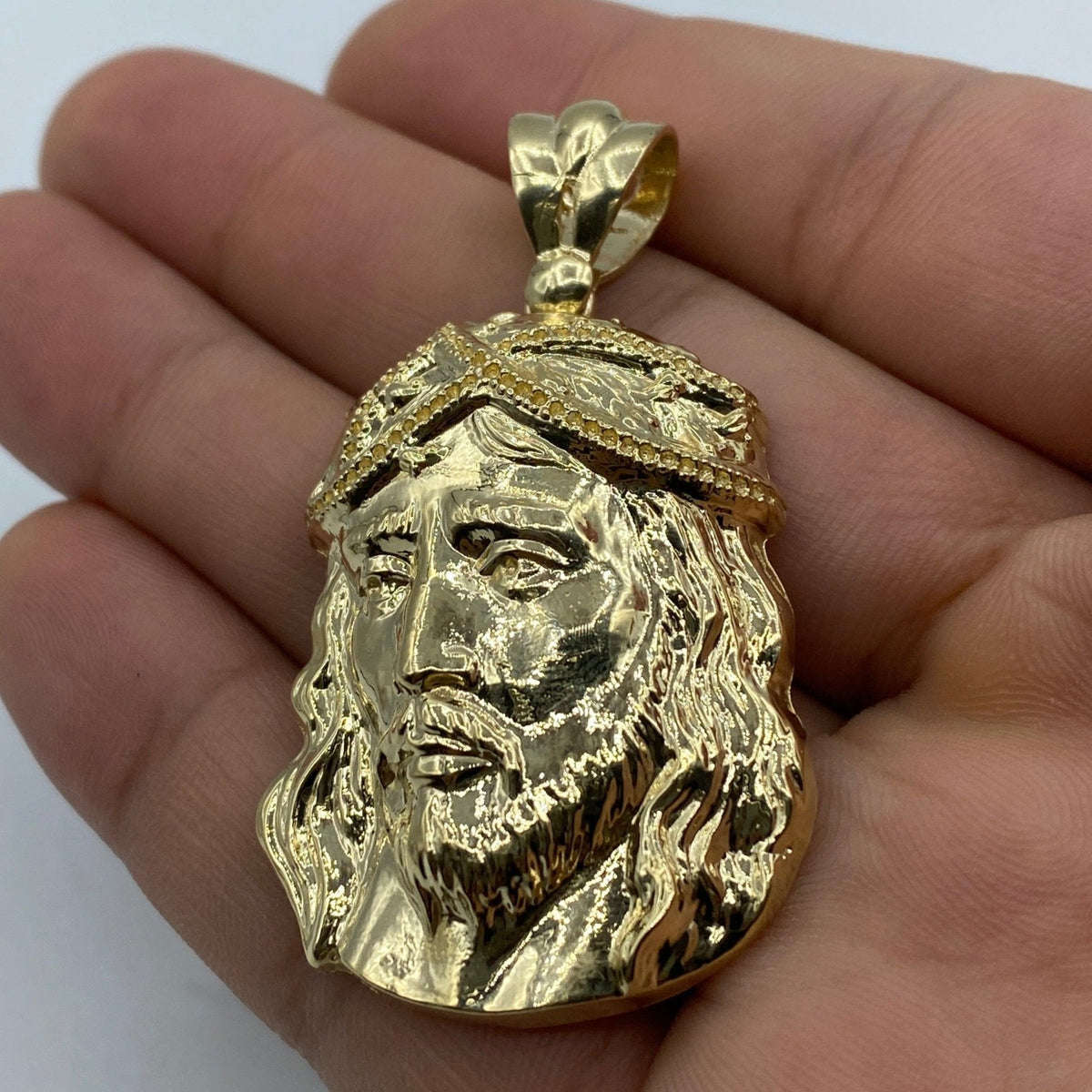 14K Gold Jesus Head Pendant 2.3 in - additional product view 2