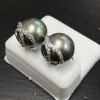 18K Gold Tahitian Pearl Diamond Earrings - additional product view 3