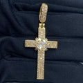 10K Gold Cross Diamond Baguette Pendant in yellow gold - close-up product photo