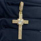 10K Gold Cross Diamond Baguette Pendant in yellow gold - close-up product photo