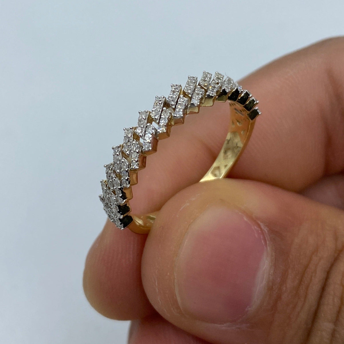 10K Gold Classic Cuban Link Diamond Ring in yellow gold - close-up product photo
