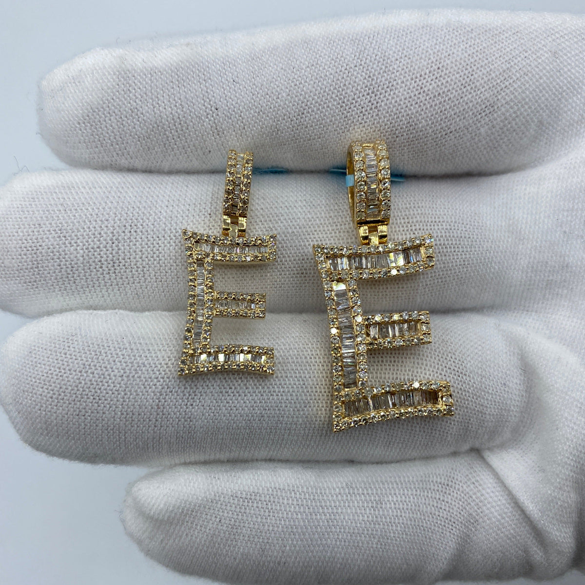 14K Gold Initial E Diamond Baguette Pendant - additional product view 2