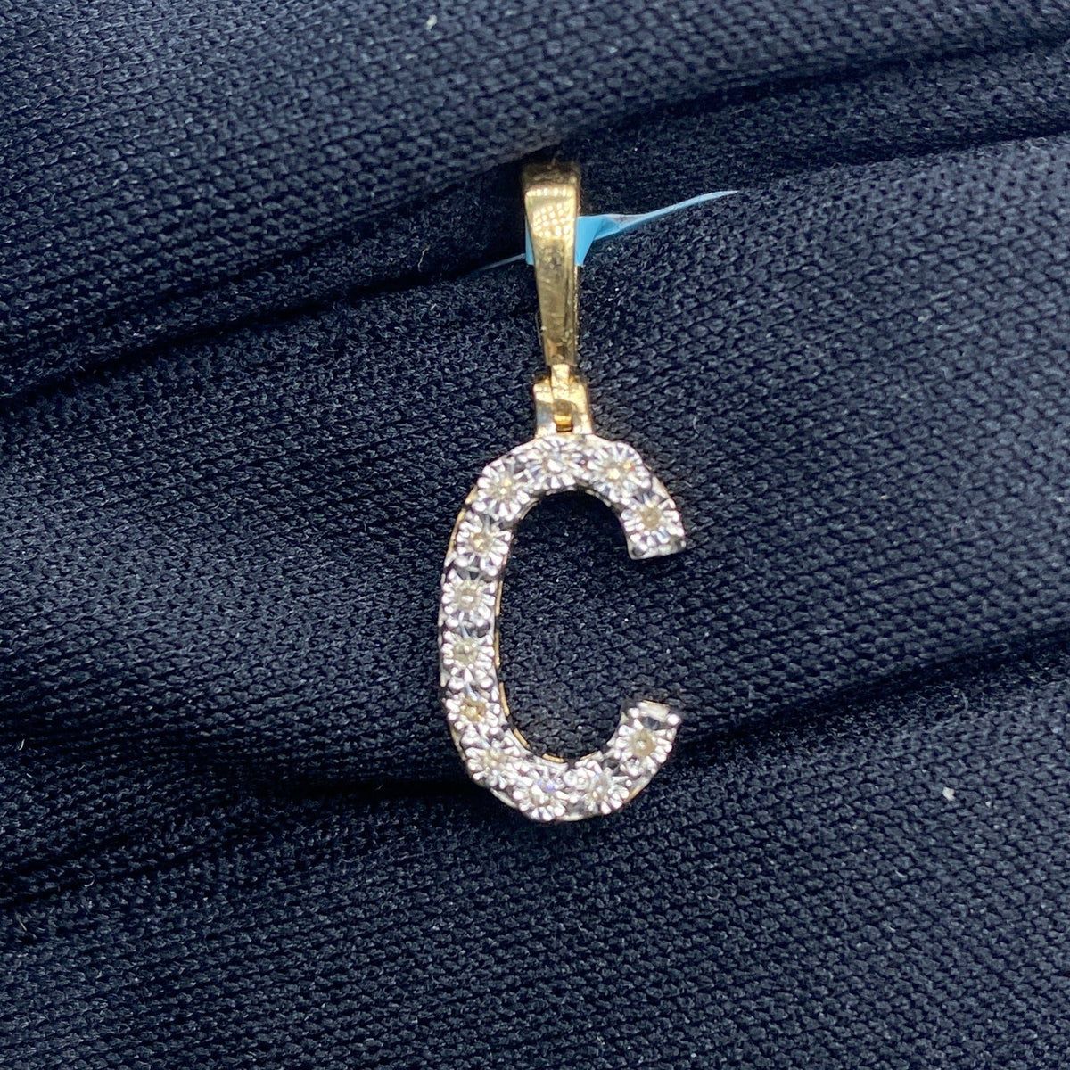 14K Gold Single Stone Initial C Diamond Pendant, Small - close-up product photo