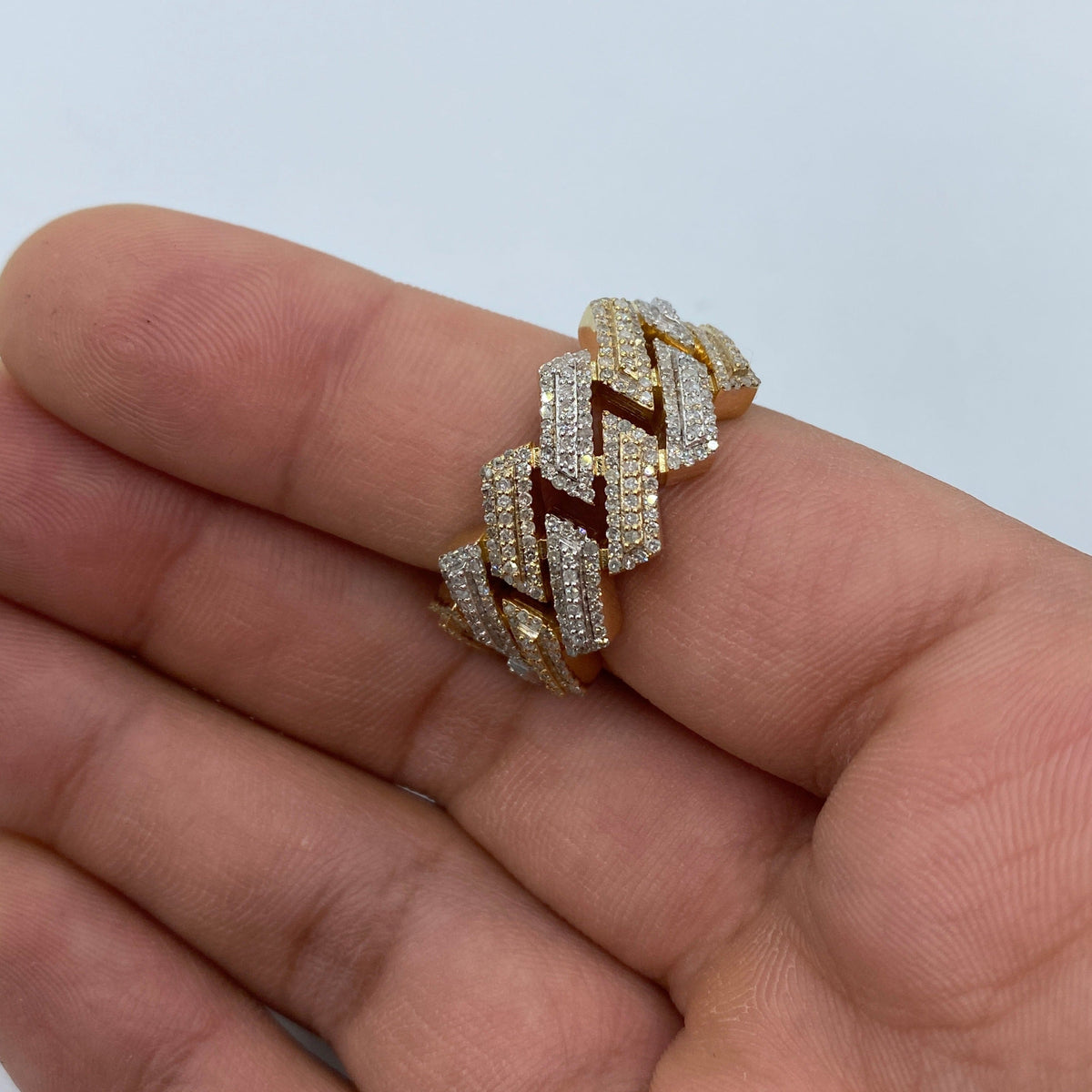 10K Gold Two-Tone Out-Line Cuban Link Diamond Ring - additional product view 2