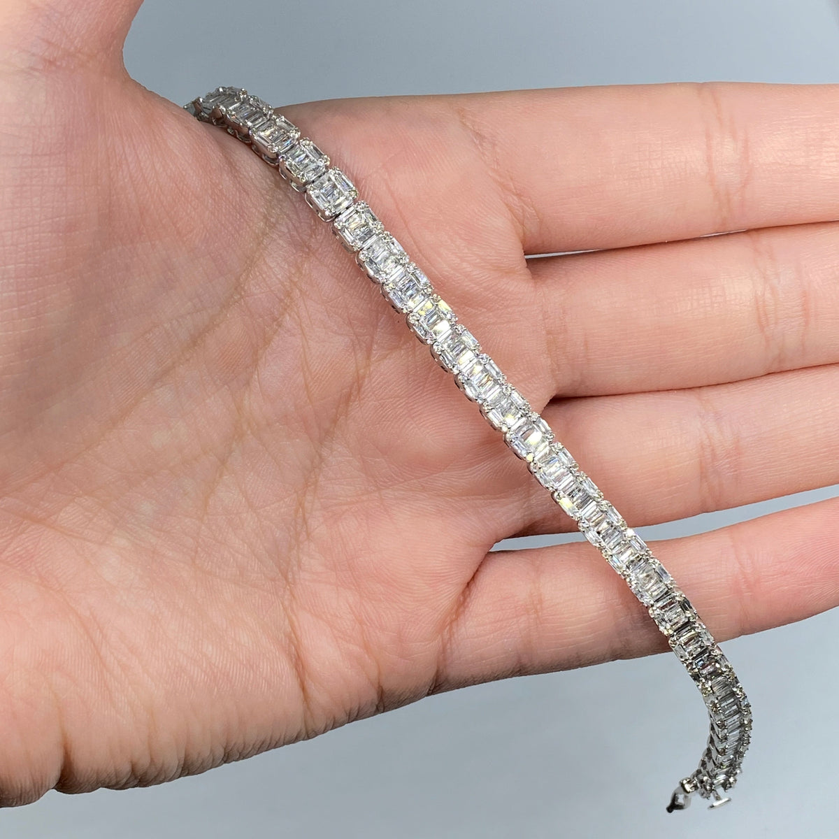 14K Gold 5mm Rectangle Link Diamond Baguette Bracelet 8 in - additional product view 4