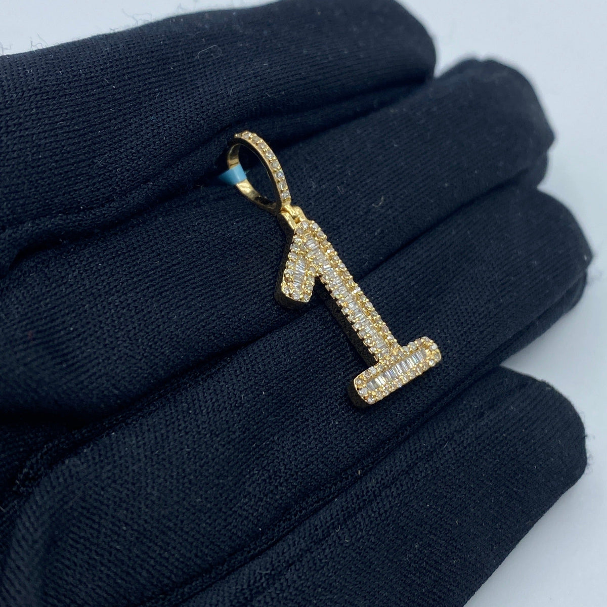 14K Gold Number 1 Diamond Baguette Pendant - additional product view 3