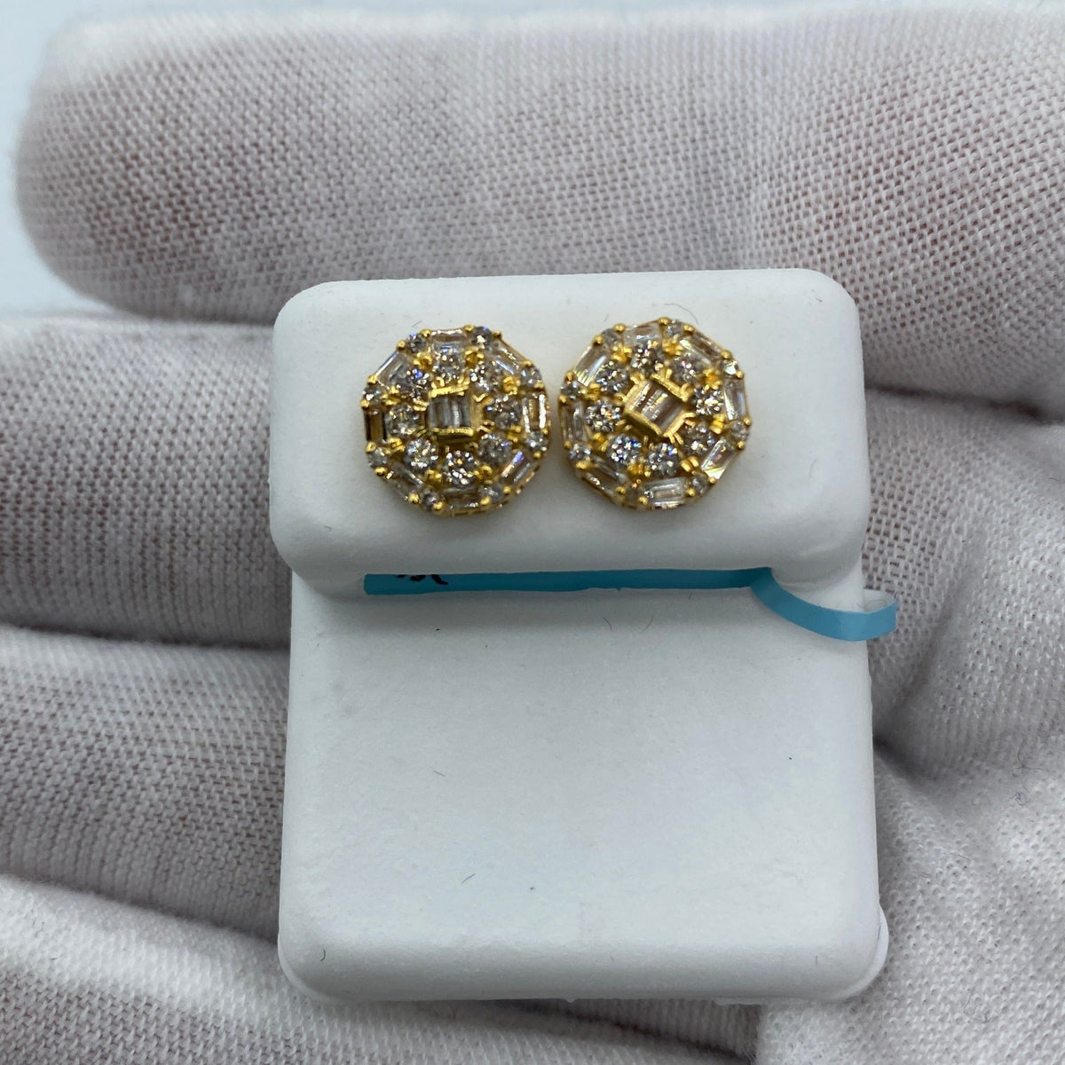 14K Gold Jumbo Regal Circle Diamond Baguette Earrings in yellow gold, Small - close-up product photo