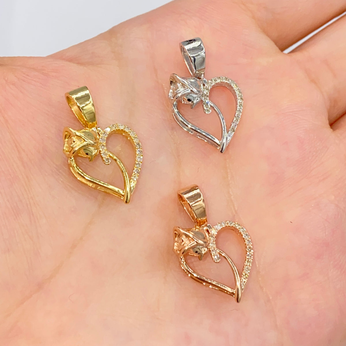 14K Gold Rose Heart Diamond Pendant - additional product view 2