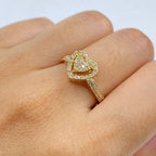 14K Gold Rare Heart Halo Diamond Ring in yellow gold - close-up product photo