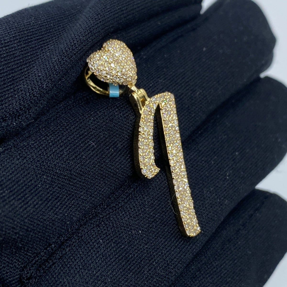 14K Gold Initial I Script Heart Diamond Pendant - additional product view 3