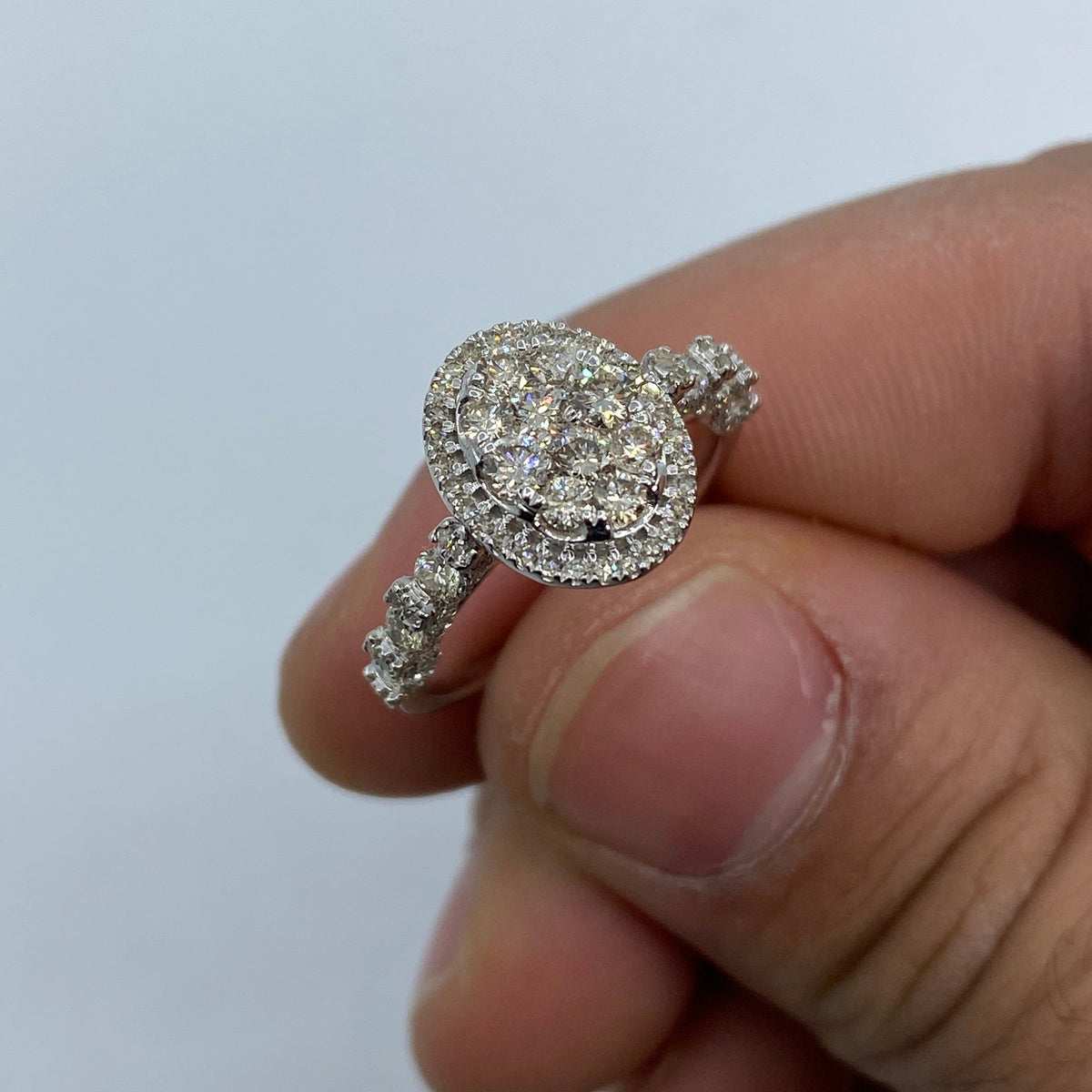 14K Gold Princess Oval Diamond Engagement Ring in white gold - close-up product photo
