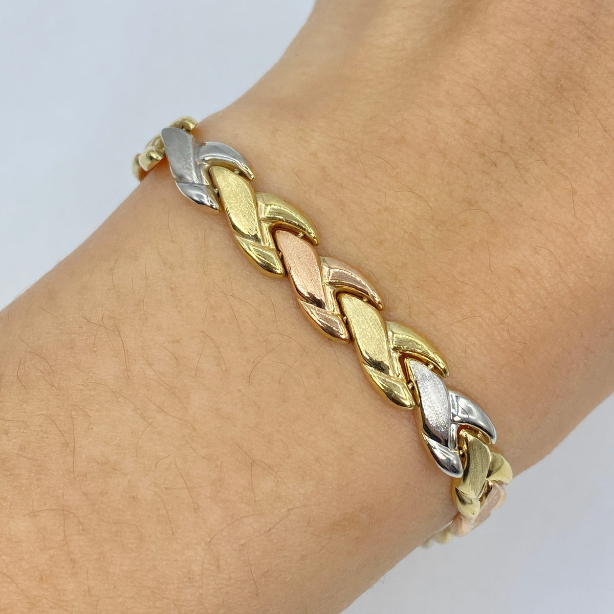10K Gold 6.5mm Tri-Tone Braid Bracelet 7 in - additional product view 2