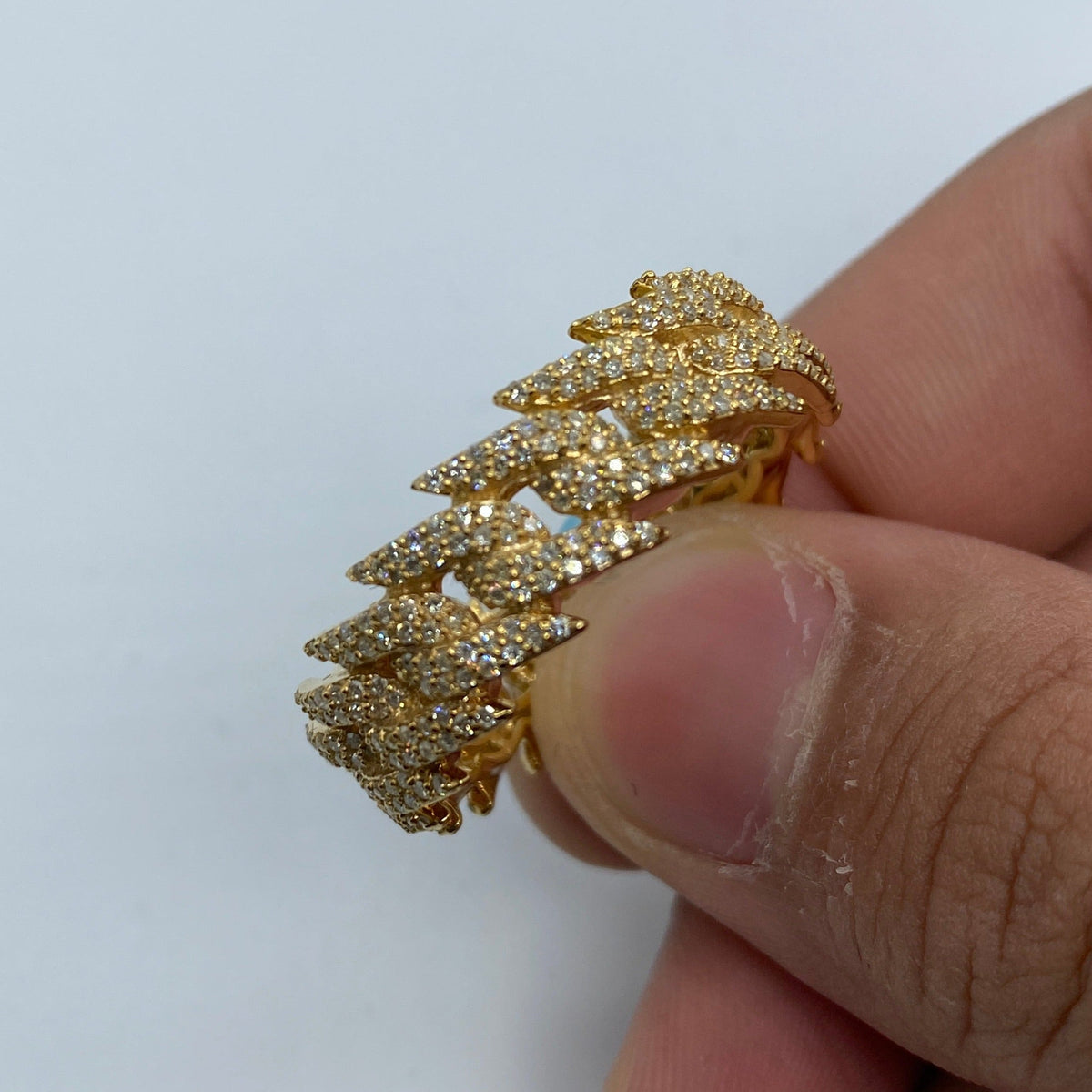14K Gold 10mm Eternity Cuban Thorn Diamond Ring in yellow gold - close-up product photo