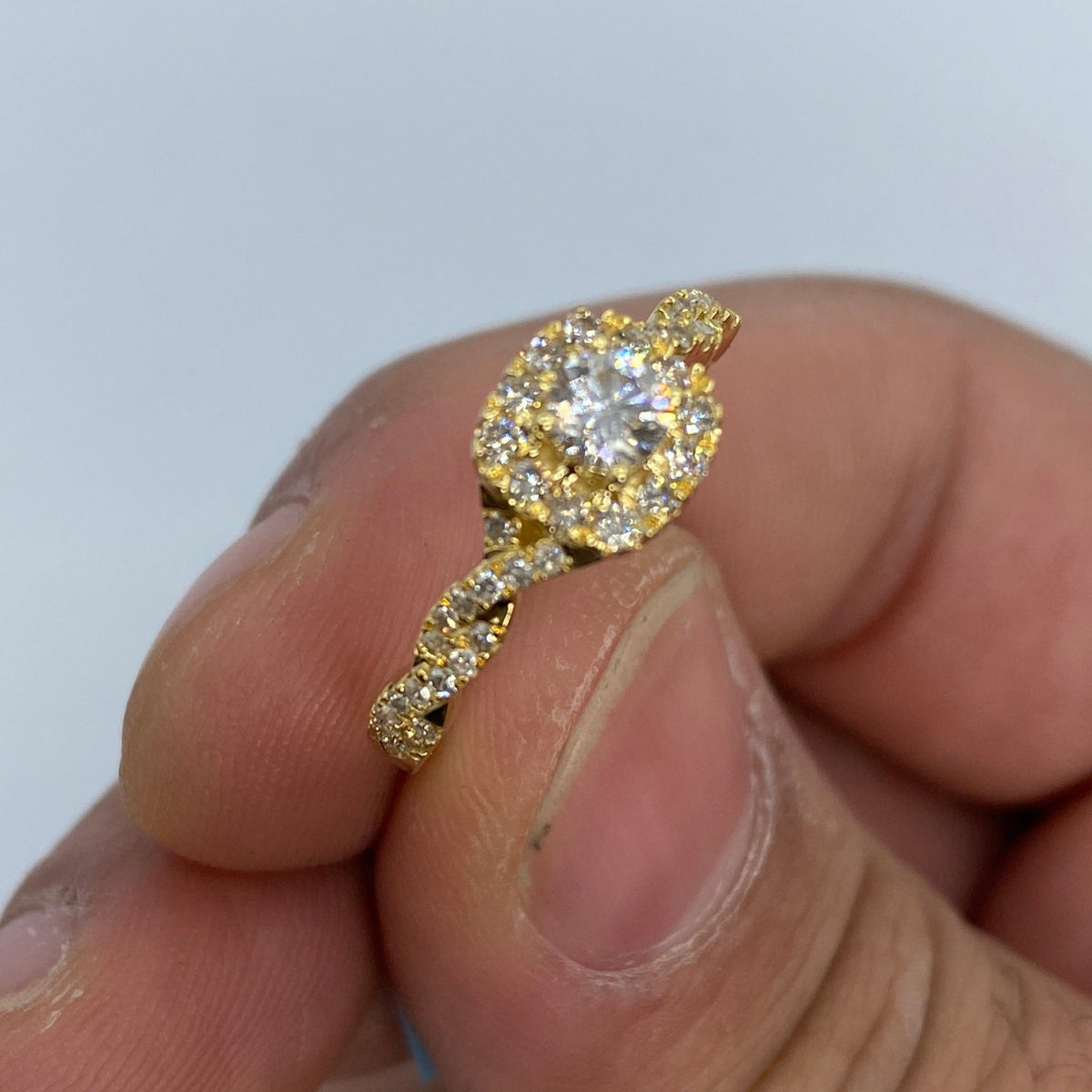 14K Gold Large Center Stone Spiral Diamond Engagement Ring in yellow gold - close-up product photo