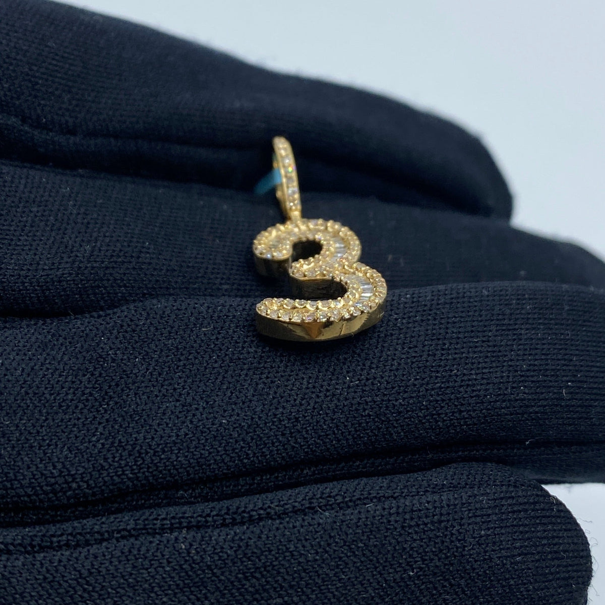 14K Gold Number 3 Diamond Baguette Pendant - additional product view 4