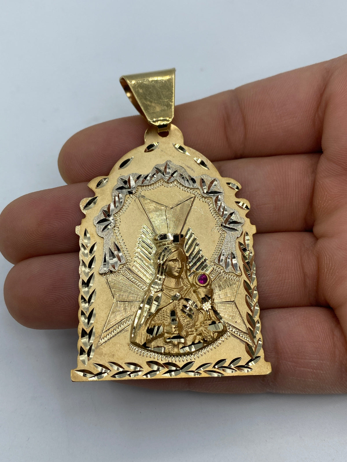 14K Gold Saint Barbara Medallion Pendant 3.0 in - additional product view 3