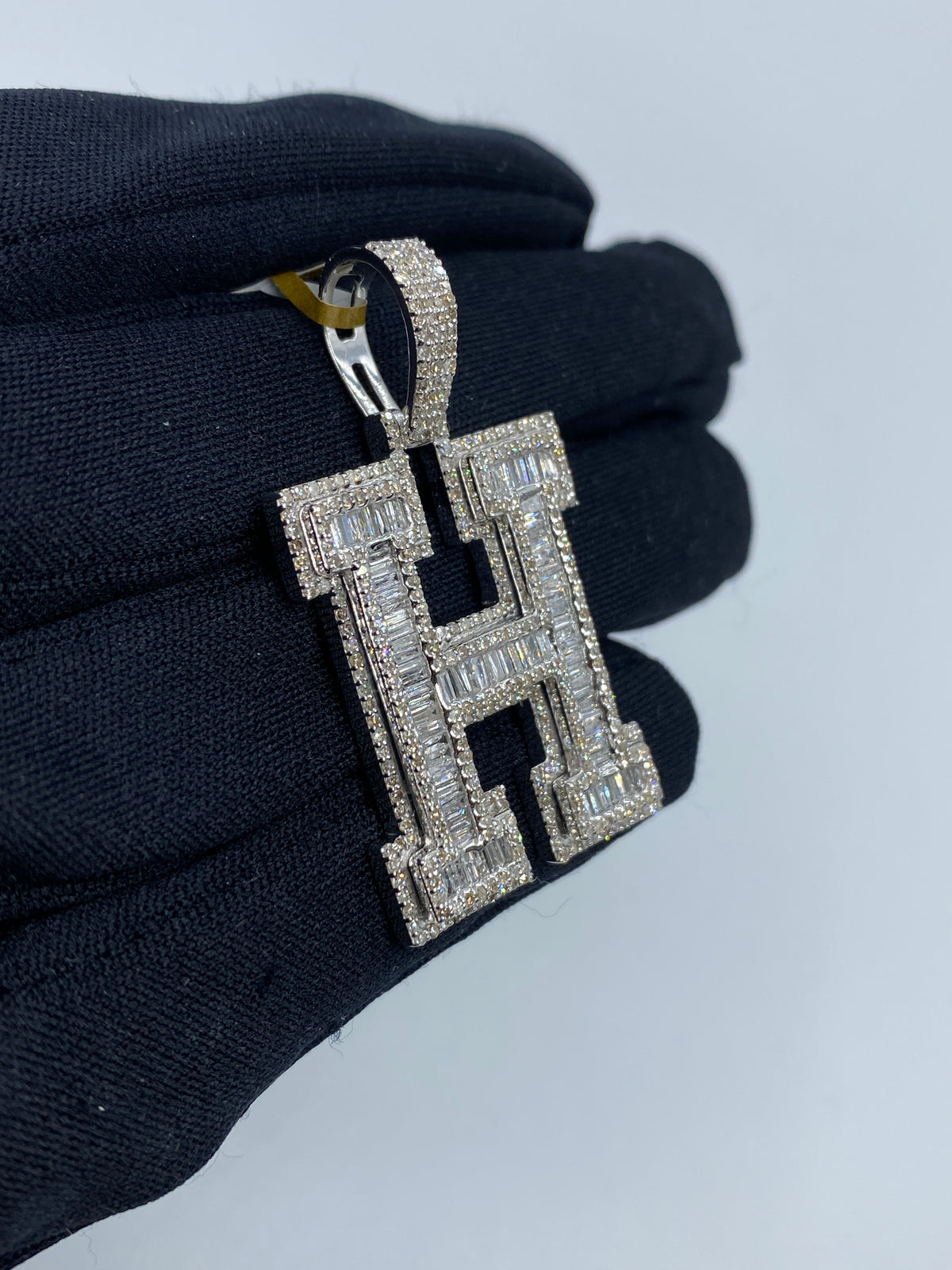 Initial H Baguette Diamond Pendant - additional product view 4