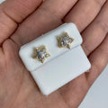 14K Gold 3D Star Diamond Earrings in yellow gold - close-up product photo