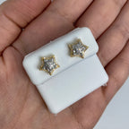 14K Gold 3D Star Diamond Earrings in yellow gold - close-up product photo