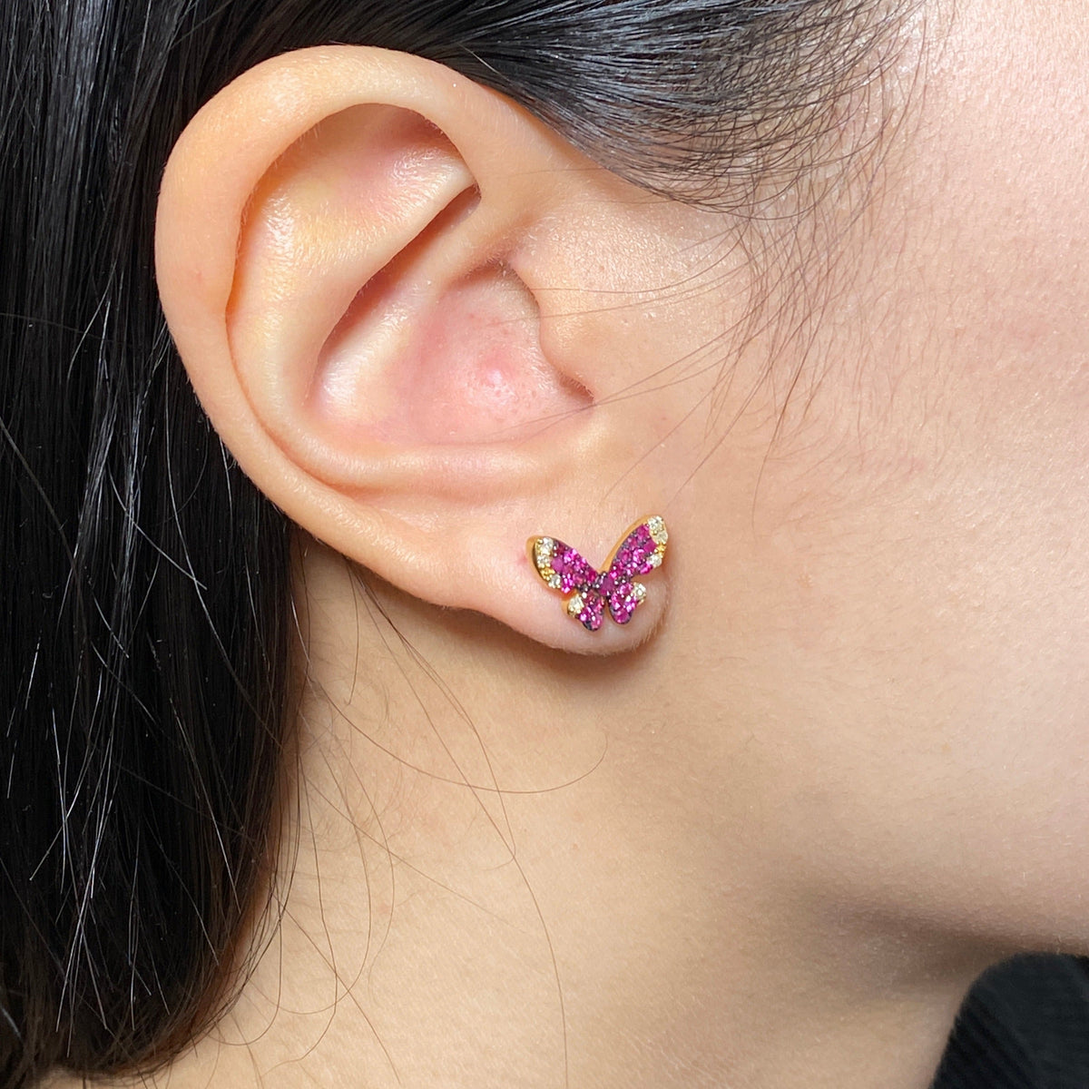 14K Gold Purple Butterfly Diamond Earrings - additional product view 6