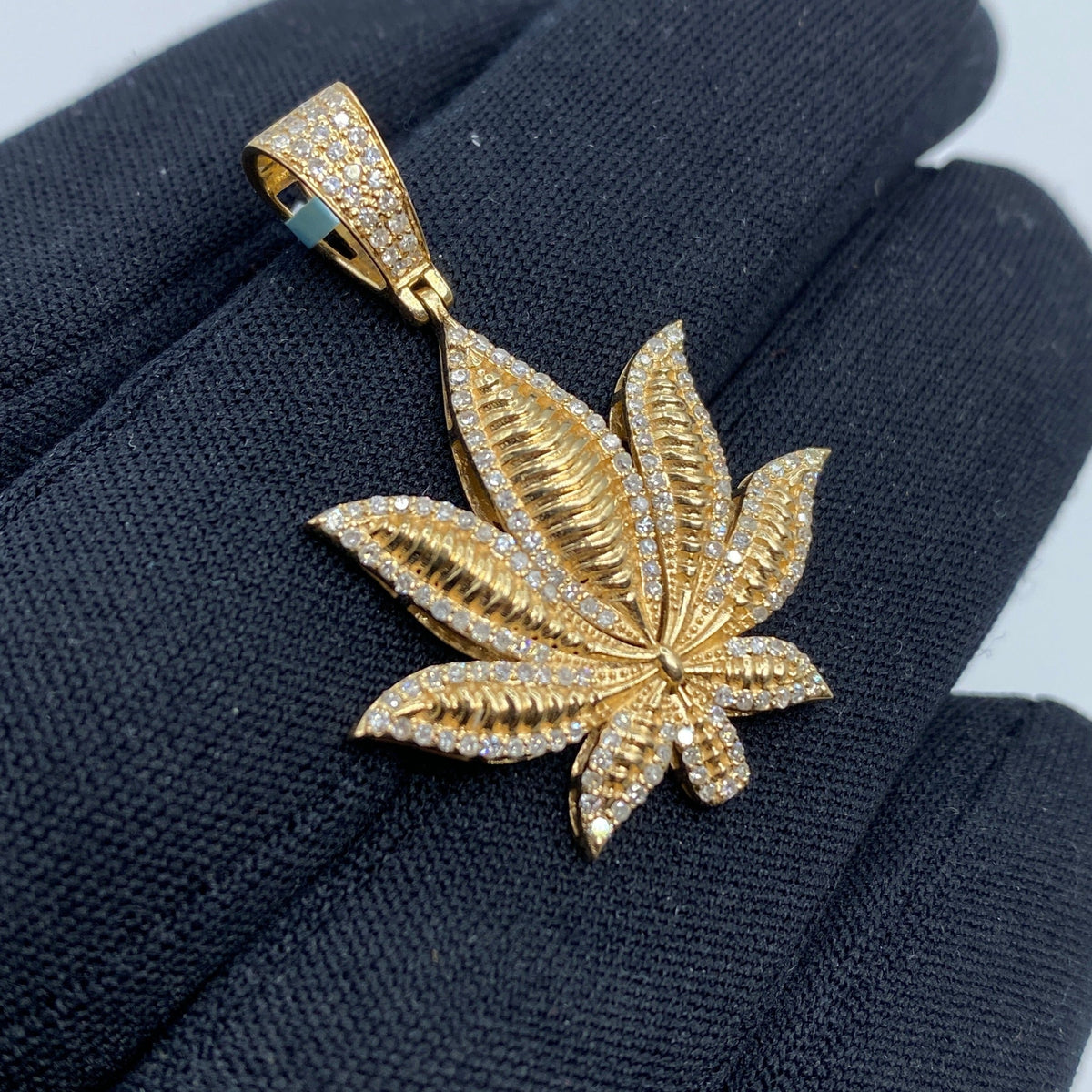 14K Gold Weed Cannabis Leaf Diamond Pendant - additional product view 4
