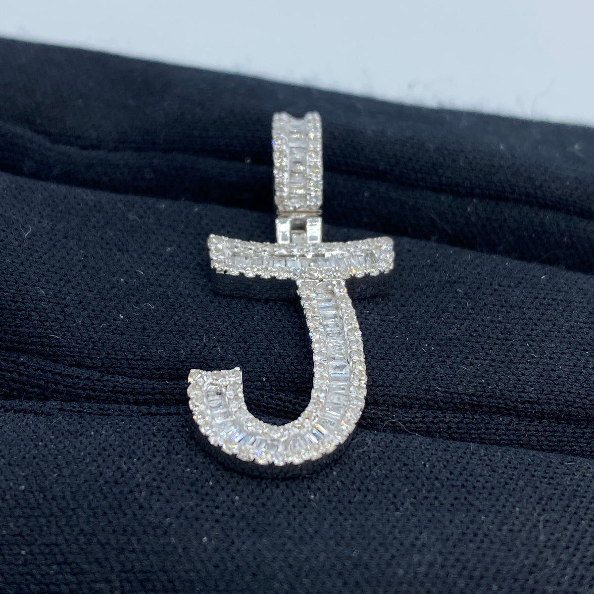 14K Gold Initial J Diamond Baguette Pendant - additional product view 4