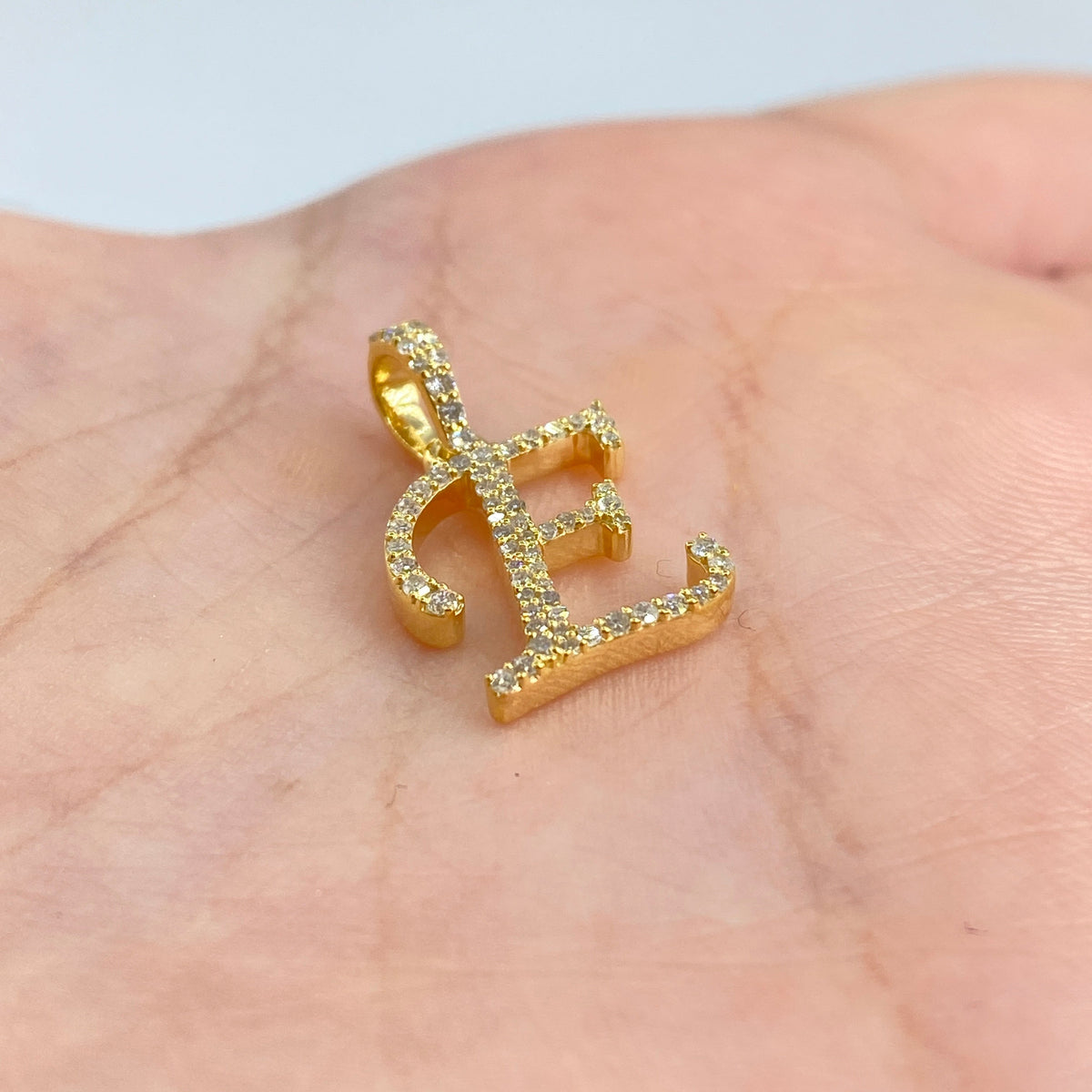 10K Gold Cursive E Initial Diamond Pendant - additional product view 2