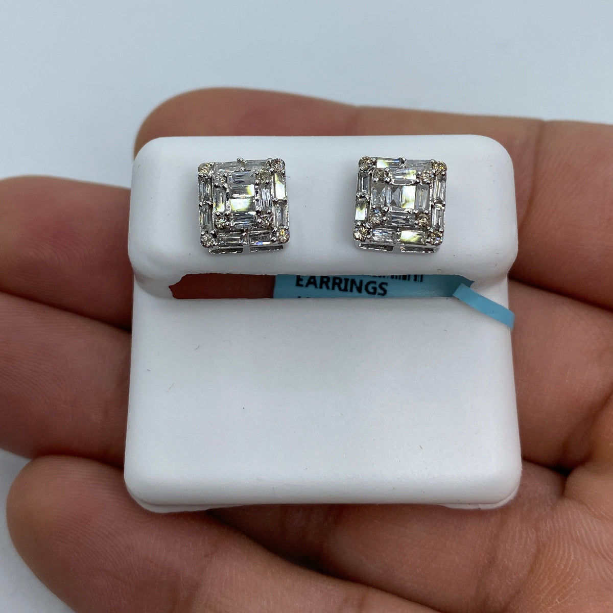 14K Gold Square Box Diamond Baguette Earrings 1.3 Ct in white gold - close-up product photo