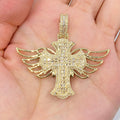 10K Gold Angel Wings Cross Diamond Baguette Pendant in yellow gold - close-up product photo
