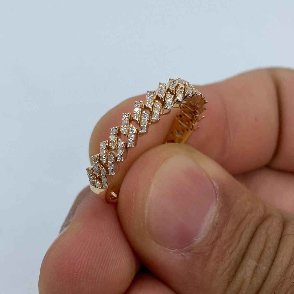 10K Gold Classic Cuban Link Diamond Ring in rose gold - close-up product photo