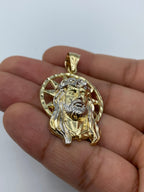 14K Gold Jesus Head with Halo Pendant 2.0 in - additional product view 5