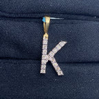 14K Gold Single Stone Initial K Diamond Pendant, Small - close-up product photo