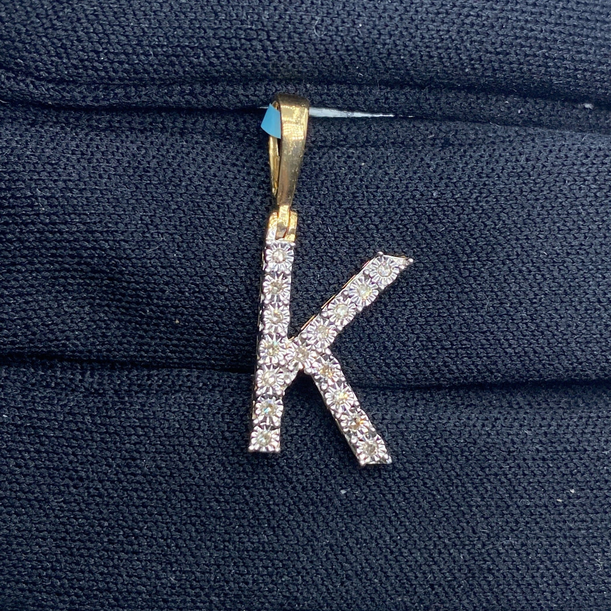 14K Gold Single Stone Initial K Diamond Pendant, Small - close-up product photo