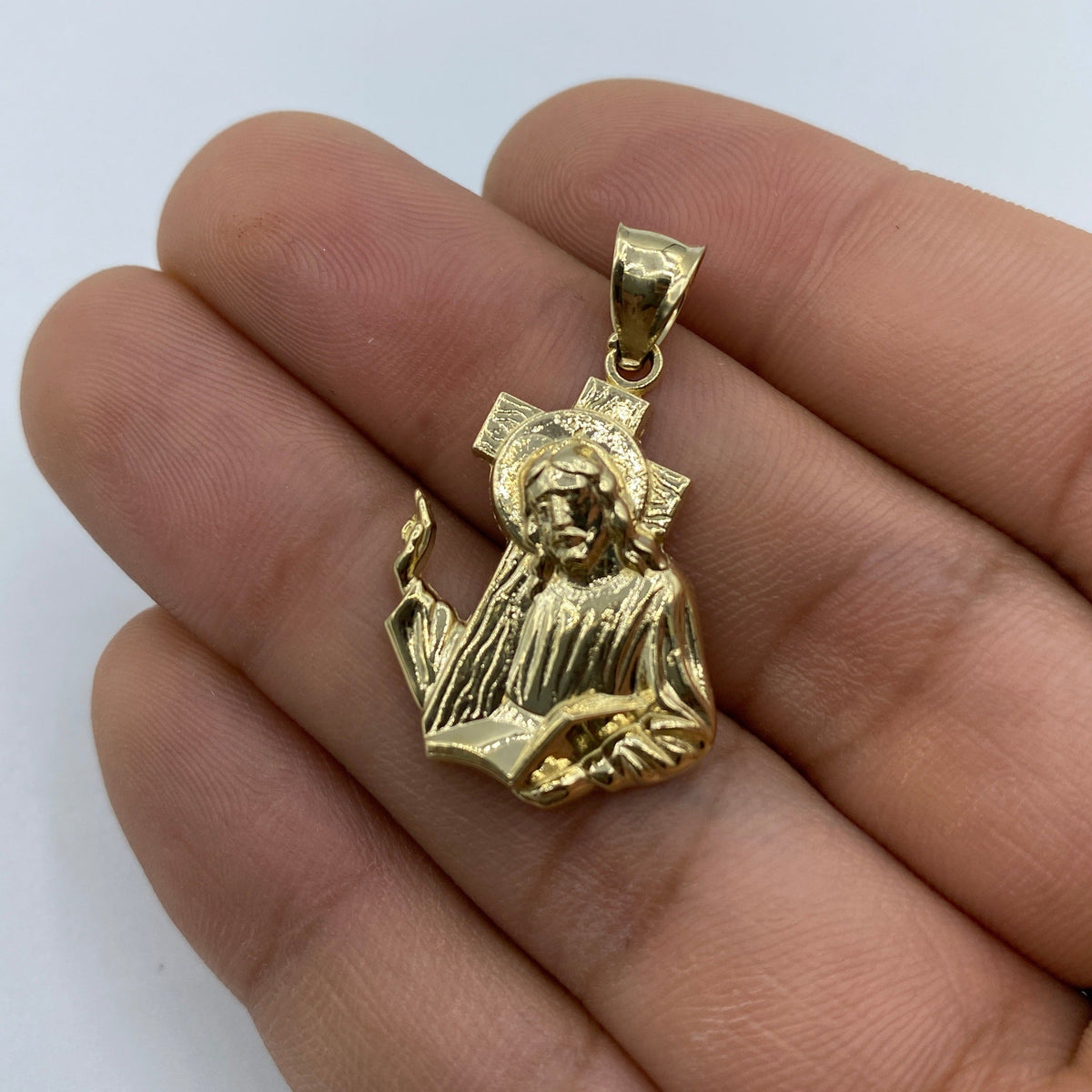 14K Gold Jesus Carrying Cross Pendant 1.25 in - additional product view 4
